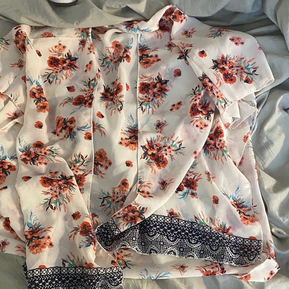 Live 4 Truth White Floral Blouse with Navy Accents